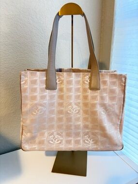 Chanel New Travel Line Jacquard Tote Pink Beige